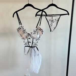 Victoria's Secret White and Black Lace Chemise Set